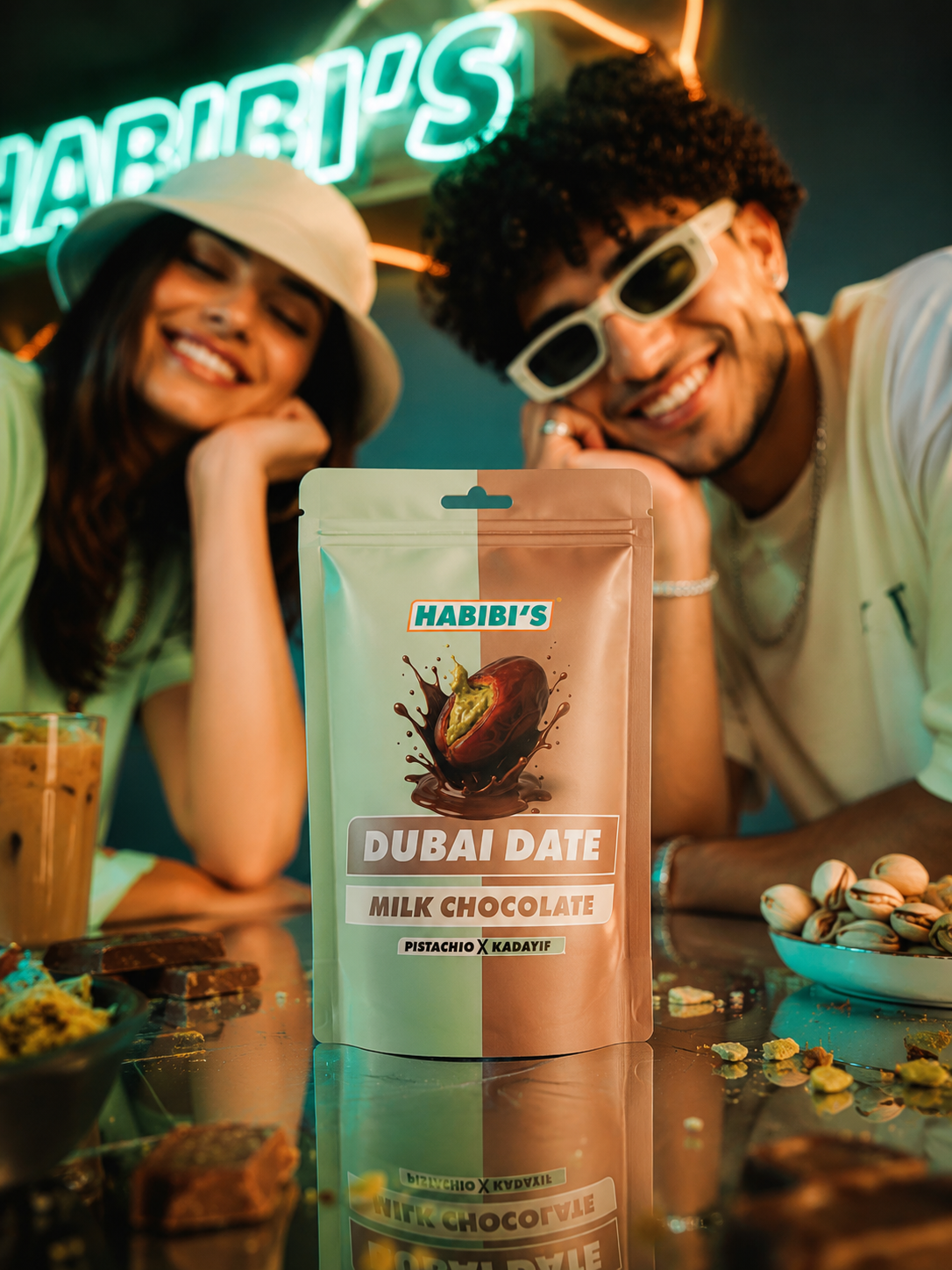 Habibi’s Dubai Dadels Melkchocolade Pistache & Kadayif 100g