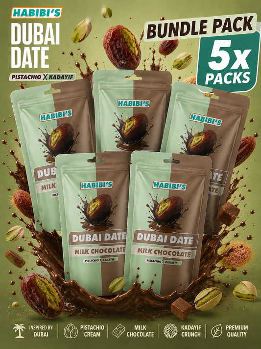 5x Habibi’s Dubai Date Milk Chocolate Pistachio & Kadayif (Bundle)