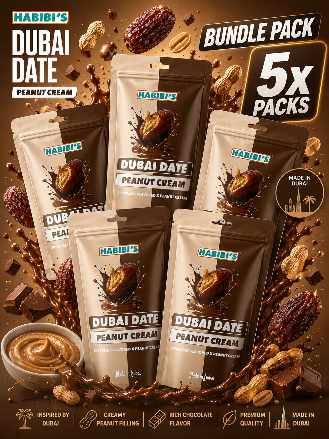5x Habibi’s Dubai Date Peanut Cream 100g (Bundle)